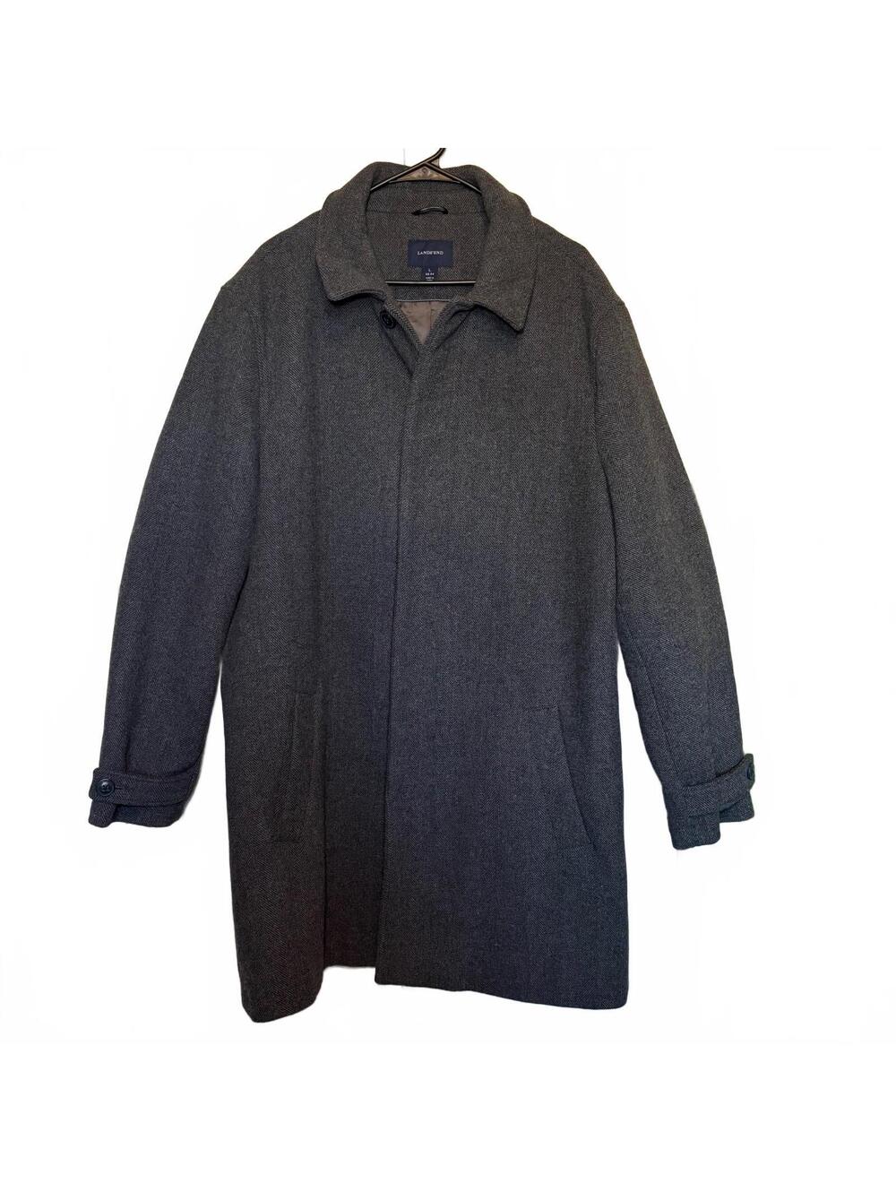 Lands' End Men's Grey Wool Blend Overcoat